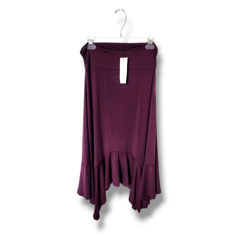 Urban Coco Flowy Hankerchief Hem Plum Color Knit Skirt | Large